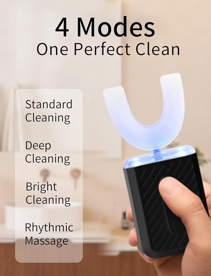 U-Shaped Electric Toothbrush for Adults Electric Toothbrush with IPX7 Waterproof Black