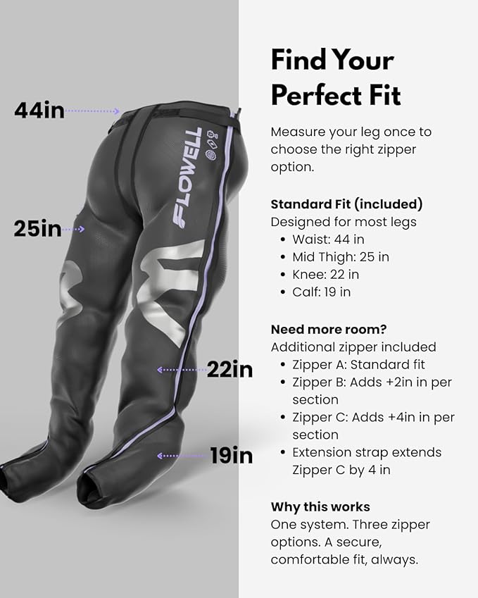 Flowell Air Pressure Therapy System – FDA Cleared (K233238) Sport Mobile Compression Pants – App-Controlled 4-Chamber Leg Compression Sleeves for Post-Workout Recovery &amp Circulatory Support