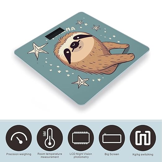 Funny Sloth Stars Weight Scale Digital Electronic Scales Bathroom Scale Larg LCD Backlight Display High Precisio MeasurementsTempered Glass