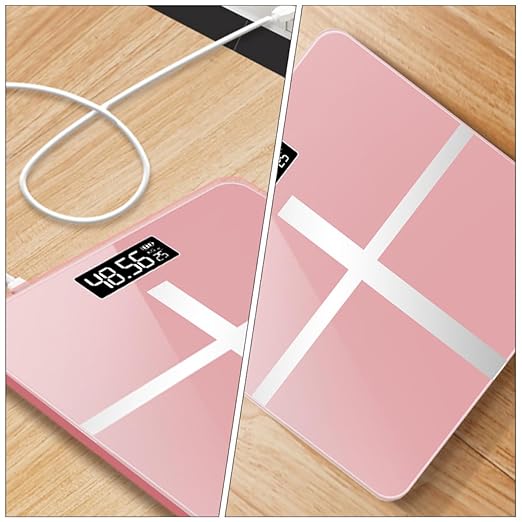 Digital Body Weight Scale USB Charging Precise Household Electronic Bathroom Scale 26x26cm Rose Gold Cross Design Black Screen for Weight Management
