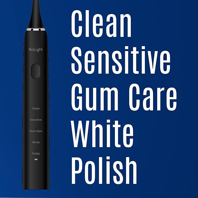 BIOLIGHT Illume Sonic Electric Toothbrush with Red &amp Blue Light Therapy – Professional Whitening Gum Care &amp Advanced Oral Hygiene - Black