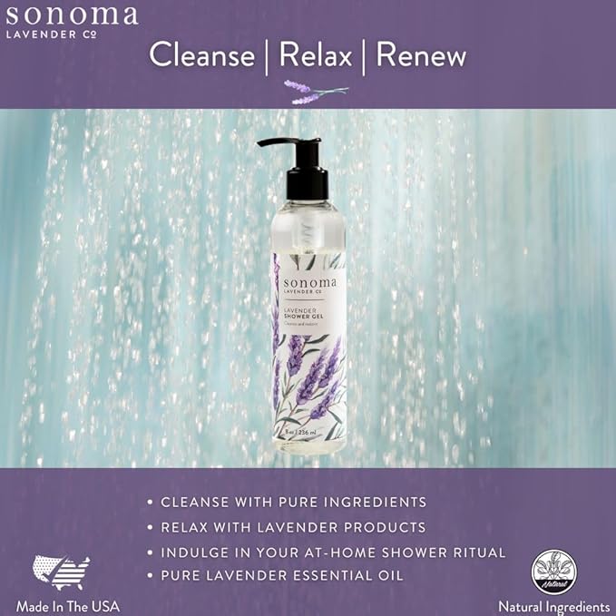 Sonoma Lavender Lavender Shower Gel Body Wash Natural Non-Toxic Body Soap with Nourishing Vitamins and Lavender Essential Oils 8oz