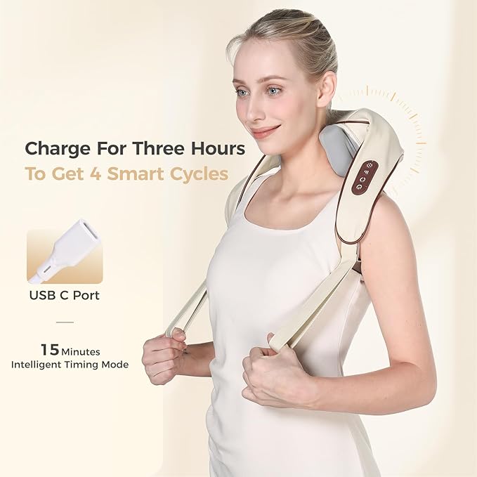 KppeX 4D Deep Cordless Neck Massager Pillow Leg and Back Pain Relief Tissue Kneading Shiatsu and Shoulder MassageGifts for Men or Women-White (Pearly White)