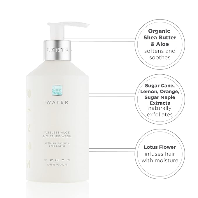 Zents Hand &amp Body Wash (Water Fragrance) | Hydrating Anti-Aging Cleanser with Organic Shea Butter &amp Aloe for Dry Skin | Gentle &amp Nourishing | 10 fl oz