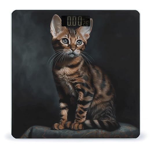 Bengal Cat Bathroom Scale Large LCD Backlight Display Digital Scale Rounded Corners Body Scales Automatic Power On/Off Bathroom Scales for Home Bedrooms