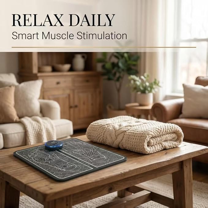 EMS Foot Massager Mat with Remote Control USB Rechargeable 8 Massage Modes 19 Intensity Levels Muscle Stimulator