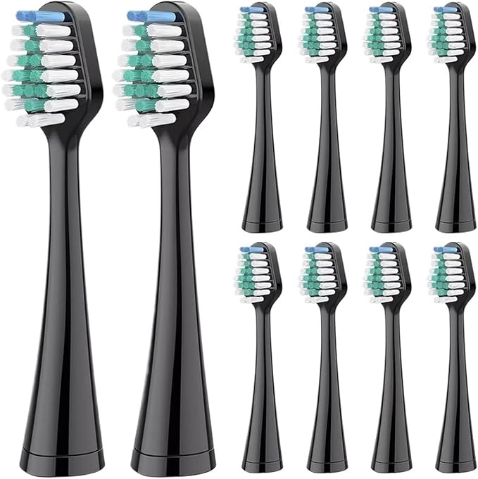 10pcs Replacement Toothbrush HeadsCompatible for Waterpik Bristle Soft Nozzles(10pcs Black Green)