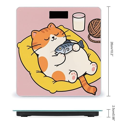 Fat Cat Printed Weight Scale Cute Bathroom Scale for Body Highly Accurate Digital Weighing Machine for People Compact LCD Display Scales with Sturdy Toughened Glass Scales