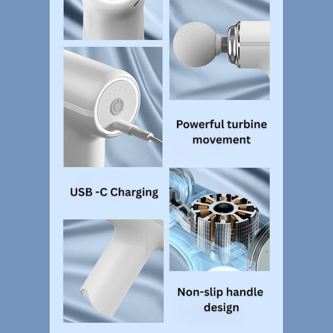 Vortex J1 Mini Massage Gun with USB-C Charging Powerful Deep Tissue Percussion 6-Speed High-Intensity Vibration 4 Heads Portable Muscle Massager for Pain Relief