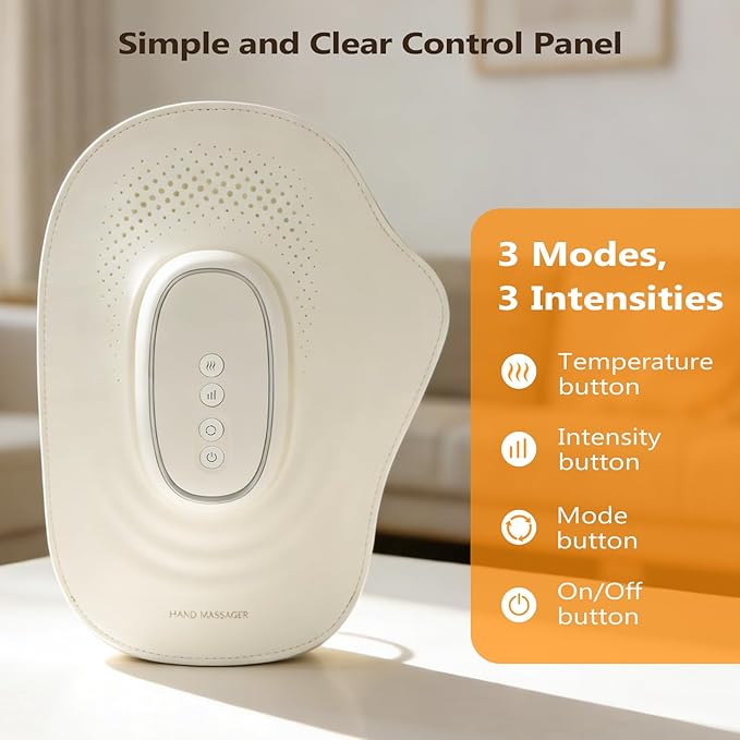Hand Massager with Heat| Lightweight Cordless Hand Massager| Long Lasting Battery| Full-Hand &amp Wrist Coverage| Designed for Daily Comfort at Office Home Travel (Standard)