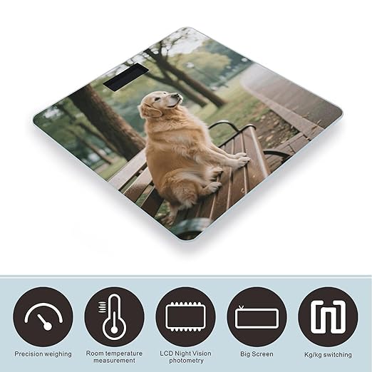 Dog Resting on Bench Weight Scale Cute Bathroom Scale for Body Highly Accurate Digital Weighing Machine for People Compact LCD Display Scales with Sturdy Toughened Glass Scales