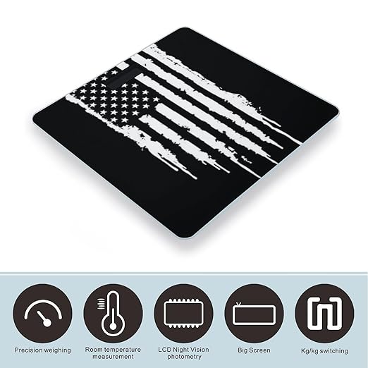 Energy Saving Scale Bathroom Weighing Scale Smart Scale for Body Weight Digital Black and White Gun Design American Flag