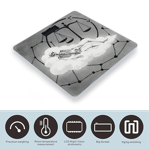 Black and White Romantic Constellation Skeleton Weight Scale Large Bathroom Scales Digital Weight with Bright LED Display Non Slip Automatic Weighing Scale Fashion Weighing Machine for Body