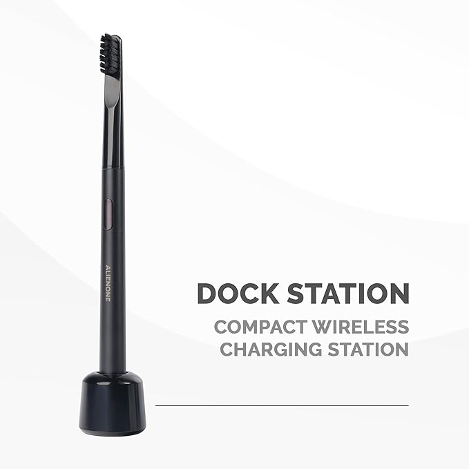 ALIENONE Ultra Slim Sonic Electric Toothbrush - Smart Pressure Sensor for Sensitive Teeth &amp Gums 32000 Vibrations IPX6 Waterproof Aluminum Body 45-Day Battery Wireless USB Charging &amp Trav