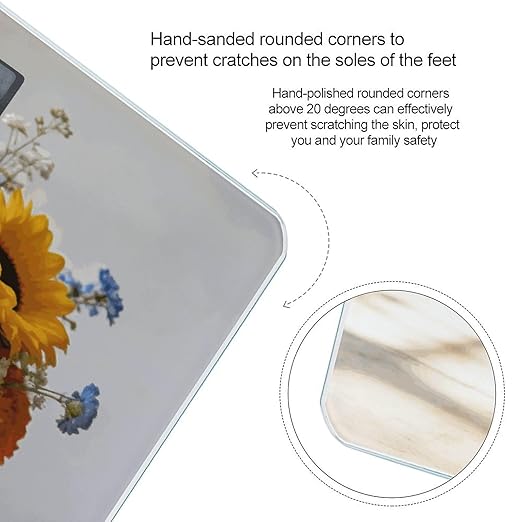 Ambrosia Floral Smart Scale for Body Weight Digital Bathroom Scale Toughened Glass Weight Scale with Large LCD Backlight Display High Precision Scales Weighing Machine