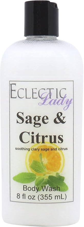 Eclectic Lady Liquid Pearl Body Wash - Sage And Citrus Scent 3-in-1 Use For Bubble Bath Hand Soap &amp Body Wash Phthalate-Free Sage And Citrus Fragrance Handcrafted in USA (8 oz)