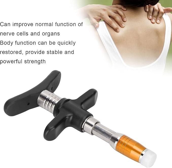 ZJchao Chiropractic Adjustment Tool 10 Levels Manual Single Head Spinal Massager Hand Back Massage Tool Gun Device Portable Chiropractic Adjustment Tool (Gold)