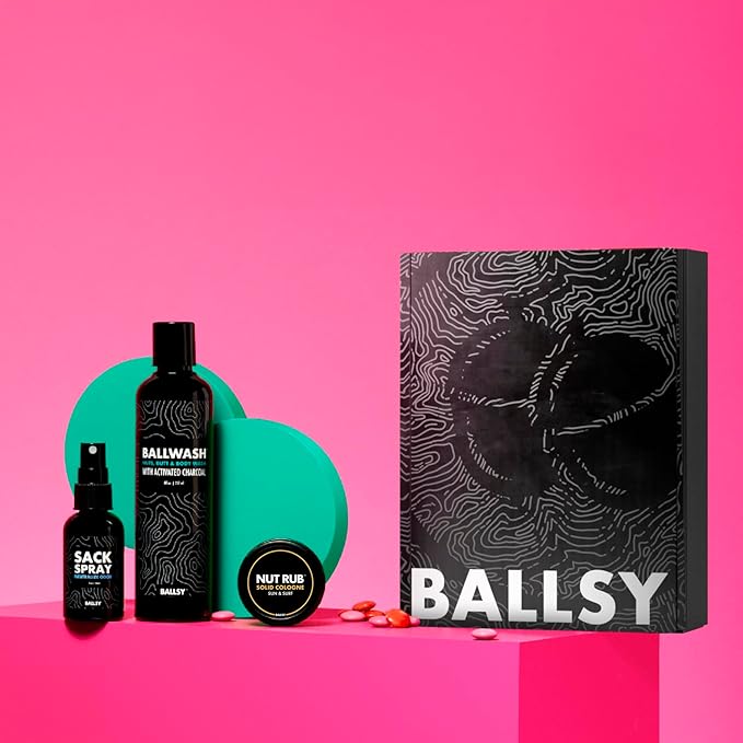Ballsy Sack Pack Men's Fresh Kit Includes Body Wash Deodorizing Spray and Cologne Rub Men's Body Care Ball Wash for Men Gift Pack Sun &amp Surf