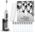 Oscillation&ampVibration Sonic Electric Toothbrush for Adults with 10 Brush Heads for Travel &amp Teeth Care 48000VPM Motor 5 Cleaning Modes 2 Min Timer (Silver)