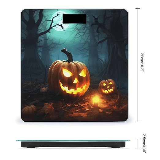 Happy Halloween Pumpkins Bathroom Scale Large LCD Backlight Display Digital Scale Rounded Corners Body Scales Automatic Power On/Off Bathroom Scales for Home Bedrooms
