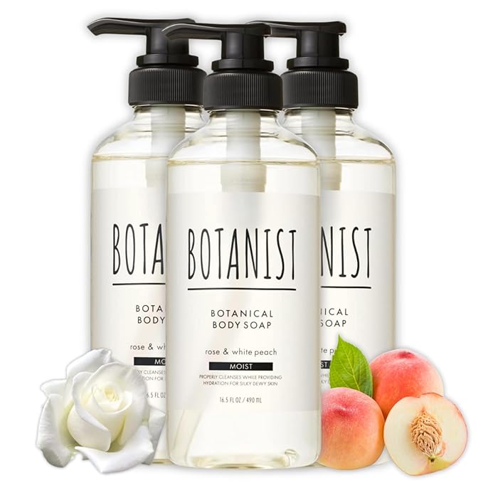 Botanist Dry Skin Body Wash for Women &amp Men Hypoallergenic Body Wash with Shea Butter Aloe Vera&amp Squalane Gentle BODY WASH &amp Shower Gel from Japan MOIST 16.5 Fl Oz ROSE &amp WHITE PEAC