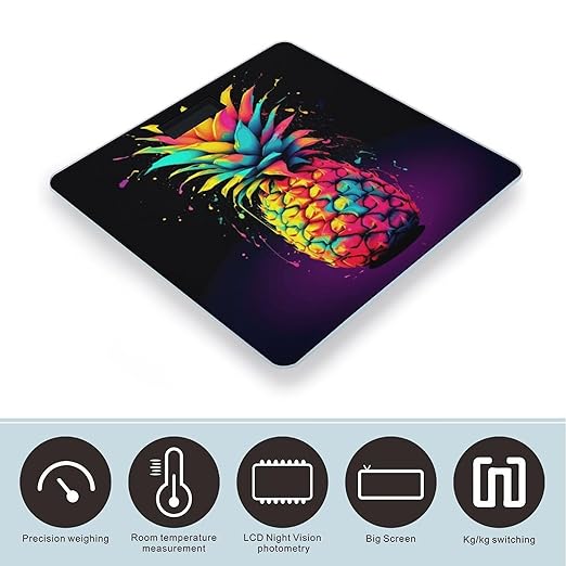 Colorful Pineapple Scale for Body Weight Sturdy Tempered Glass Weighing Scales with LCD Display Accurate Digital Bathroom Scale Convenient Body Fat Smart Scales 400lb