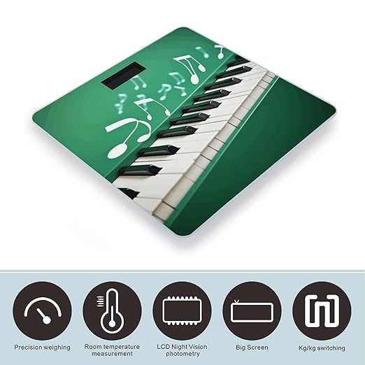 Green and White Piano Keys Weight ScaleClear LED Display Bathroom Digital Weighing ScaleTempered Glass Digital Bathroom Scale for Body Weight Capacity Up to 400 Lbs