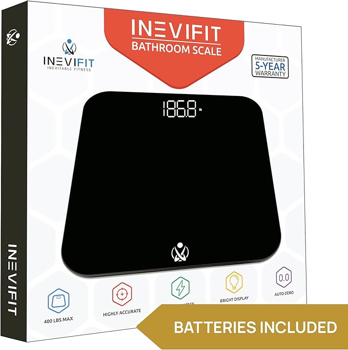 INEVIFIT Bathroom Scale &amp Digital Kitchen Scale Fitness Bundle Complete Body Composition and Nutrition Tracking Solution with Batteries Included