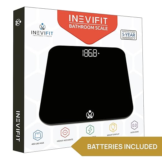 INEVIFIT Bathroom Scale Highly Accurate Digital Bathroom Body Scale Measures Weight up to 400 lbs. Includes Batteries