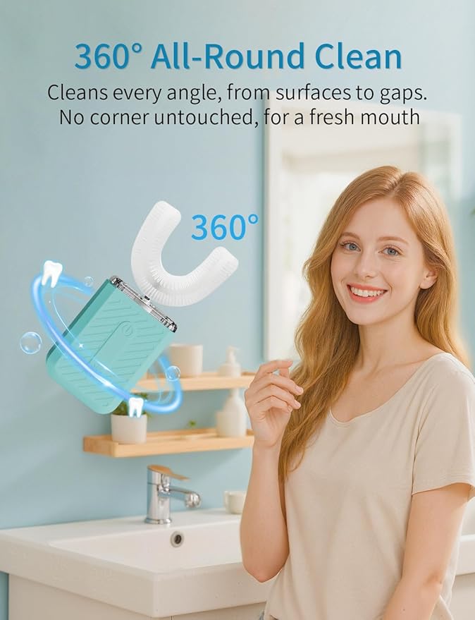 U-Shaped Electric Toothbrush Food-Grade Silicone IPX7 Waterproof Magnetic Contact Charging