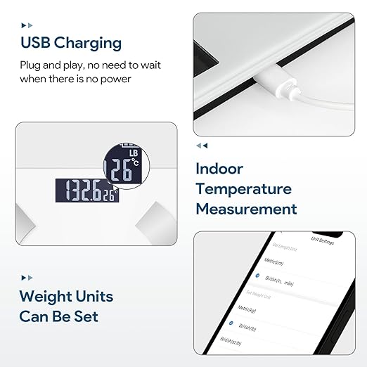 Accurate LED Display Bathroom Scale with Mobile App for Body Composition Analysis Smart Digital Body Fat Scale (White)