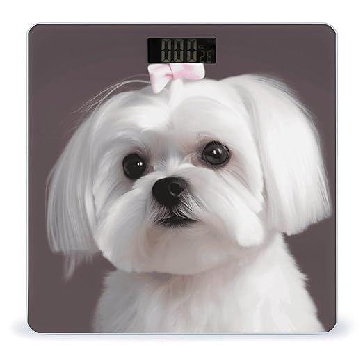 Lovely Maltese Dog Weight Scale Large Bathroom Scales Digital Weight with Bright LED Display Non Slip Automatic Weighing Scale Fashion Weighing Machine for Body