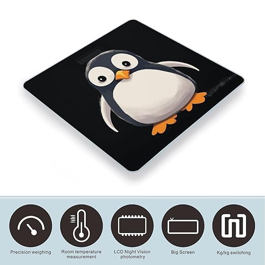Cute Penguin Weight Scale Digital Electronic Scales Bathroom Scale Larg LCD Backlight Display High Precision MeasurementsTempered Glass