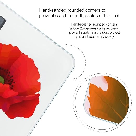 Poppy Flowers Vivid Petals Weight Scale Digital Electronic Scales Bathroom Scale Larg LCD Backlight Display High Precision MeasurementsTempered Glass