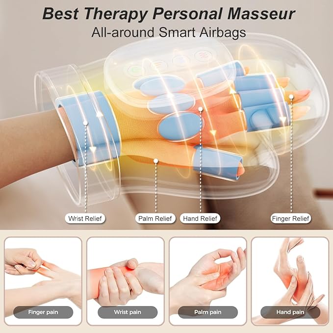 Smart Hand Massager with Heat Compression Relief for Arthritis &amp Carpal Tunnel Relief Cordless Portable Therapy Glove Electric Shiatsu Wrist/Finger/Palm Massager
