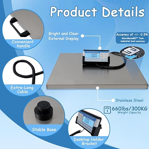 Extra Wide Heavy Duty Scale for Body Weight 300kg/660 Lb Bariatric Scale w. Wall Mount External Digital Display for Plus Size Person Elderly Doctor Office