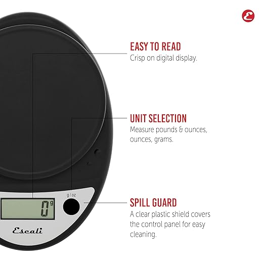 Escali Primo Digital Food Scale Multi-Functional Kitchen Scale and Baking Scale for Precise Weight Measuring and Portion Control 8.5 x 6 x 1.5 inches Black