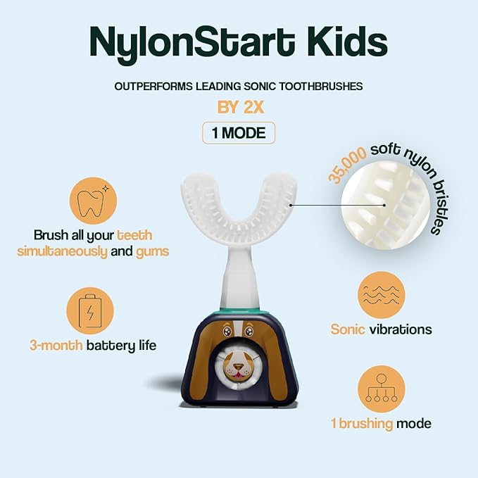 Y-Brush NylonStart Kids 2024 - Electric Toothbrush for Kids 4-12 yo - Y-Shaped Brush - Innovation Awards at CES 3 Months Battery Life - NylonStart Kid - Clinically Proven