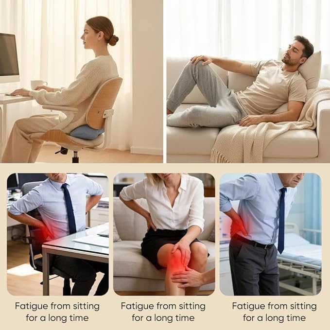 3-in-1 Electric Back Massager with Vibration &amp Traction: Smooth Spine Triple Fusion Back Massager Pillow - Stress Relief for Home Office and Travel (Light Gray)
