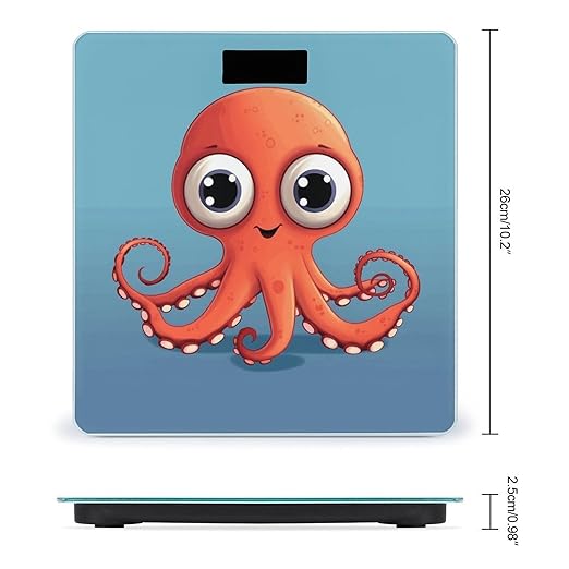 Big Eyed Red Octopus Bathroom Scale Automatic Power On/Off Body Scales LCD Backlight Display Square Digital Scale Rounded Corners Bathroom Scales for Home Bedrooms