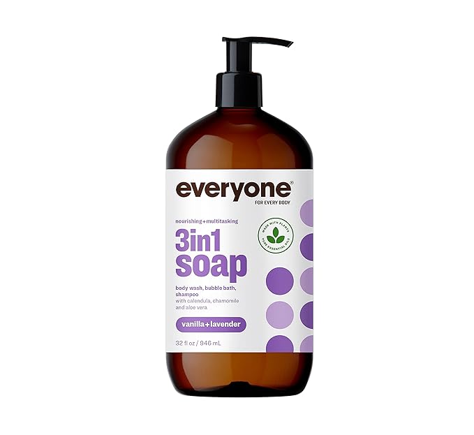 Everyone 3-in-1 Soap Body Wash Bubble Bath Shampoo 32 Ounce (Pack of 2) Vanilla and Lavender Coconut Cleanser with Organic Plant Extracts and Pure Essential Oils (Packaging May Vary) (Pallet)
