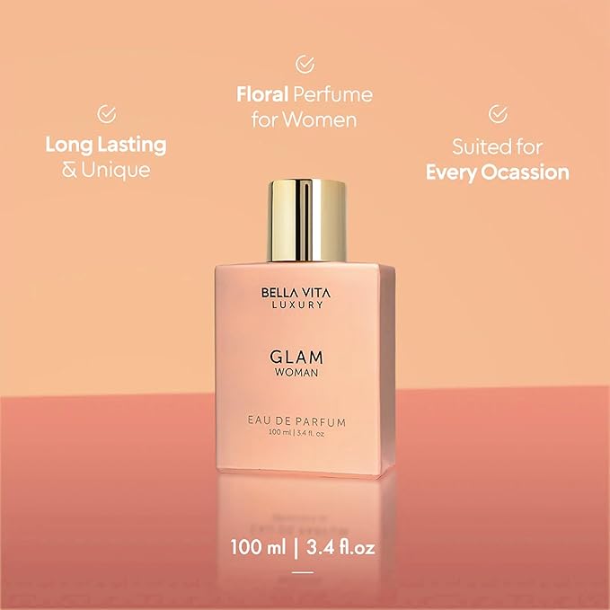 BellaVita Luxury Glam Perfume &amp Body Wash Combo for Women | Eau De Parfum with Jasmine White Honey Rose &amp Cedar (100ml) + Fruity Floral Shower Gel with Aloe Vera (500ml) | Gentle &amp Refre