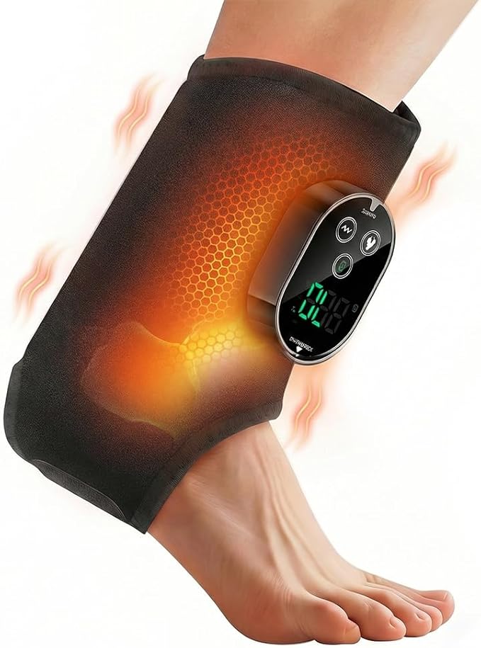 Wearable Ankle Massager with Heat &amp Vibration Cordless Heated Ankle Wrap for Ankle and Foot Comfort Adjustable Heat Levels Rechargeable Single Black