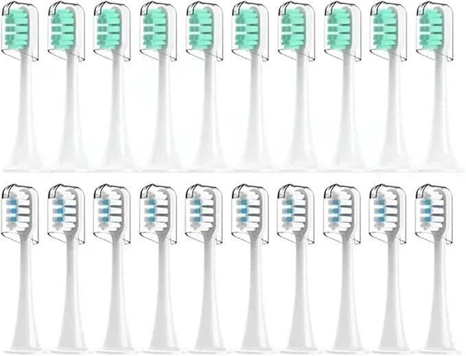 Compatibility for Mijia T300/T500/T700 Sonic Electric Toothbrush Heads Replaceable Refill Nozzles 4 Colors with Anti-Dust Caps 4/20Pcs(10White10Green)