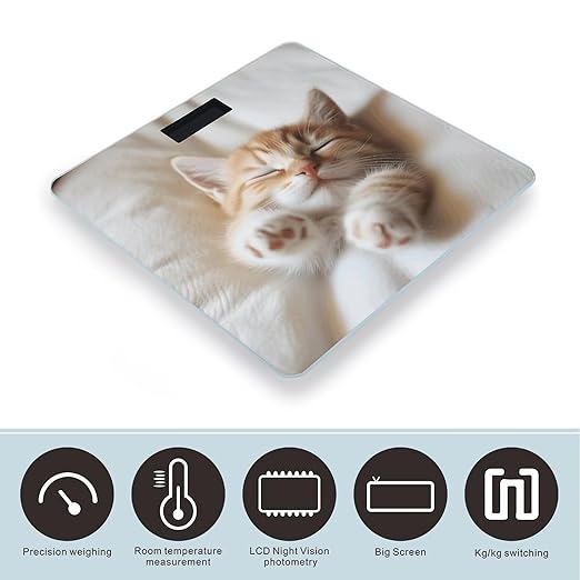 Kitten Sleeps Weight Scale for Body Weight Digital Bathroom Scale High Capacity Accurate Digital Weighing Scales and Easy-to-Read on Backlit LCD Display Scales