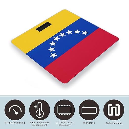 Flag of Venezuela Scale for Body Weight High Precision Digital Weight Scales with LCD Display Anti-Slip Sturdy Slim Tempered Glass Bathroom Scale for Home Use