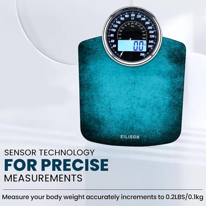EILISON Highly Advance 2-in-1 Digital &amp Analog Weighing Scale for Body Weight-400lbs 4 High Precison GX Sensor Accurate Thick Tempered Glass Extra Large Display (Blue)