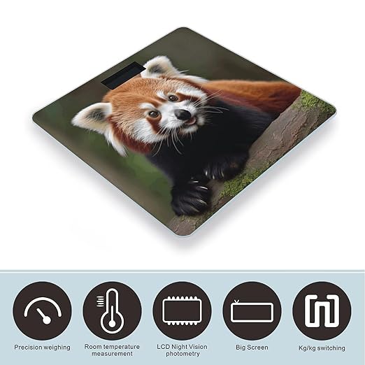 Animal Red Panda Scale for Body Weight Sturdy Tempered Glass Weighing Scales with LCD Display Accurate Digital Bathroom Scale Convenient Body Fat Smart Scales 400lb