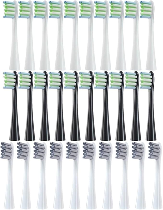 Compatible for Replaceable Electric Toothbrush Brush Heads for X/X PRO/ Z1/ F1/One/Air 2/SE Soft Bristle Nozzles(10White10Black10Grey)