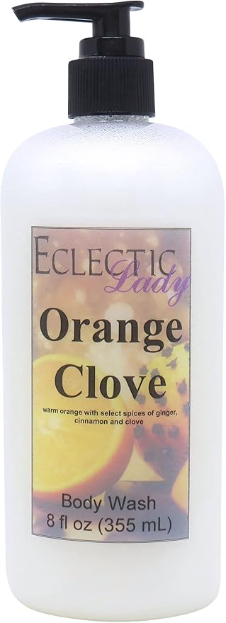 Eclectic Lady Liquid Pearl Body Wash - Orange Clove Scent 3-in-1 Use For Bubble Bath Hand Soap &amp Body Wash Phthalate-Free Orange Clove Fragrance Handcrafted in USA (16 oz)